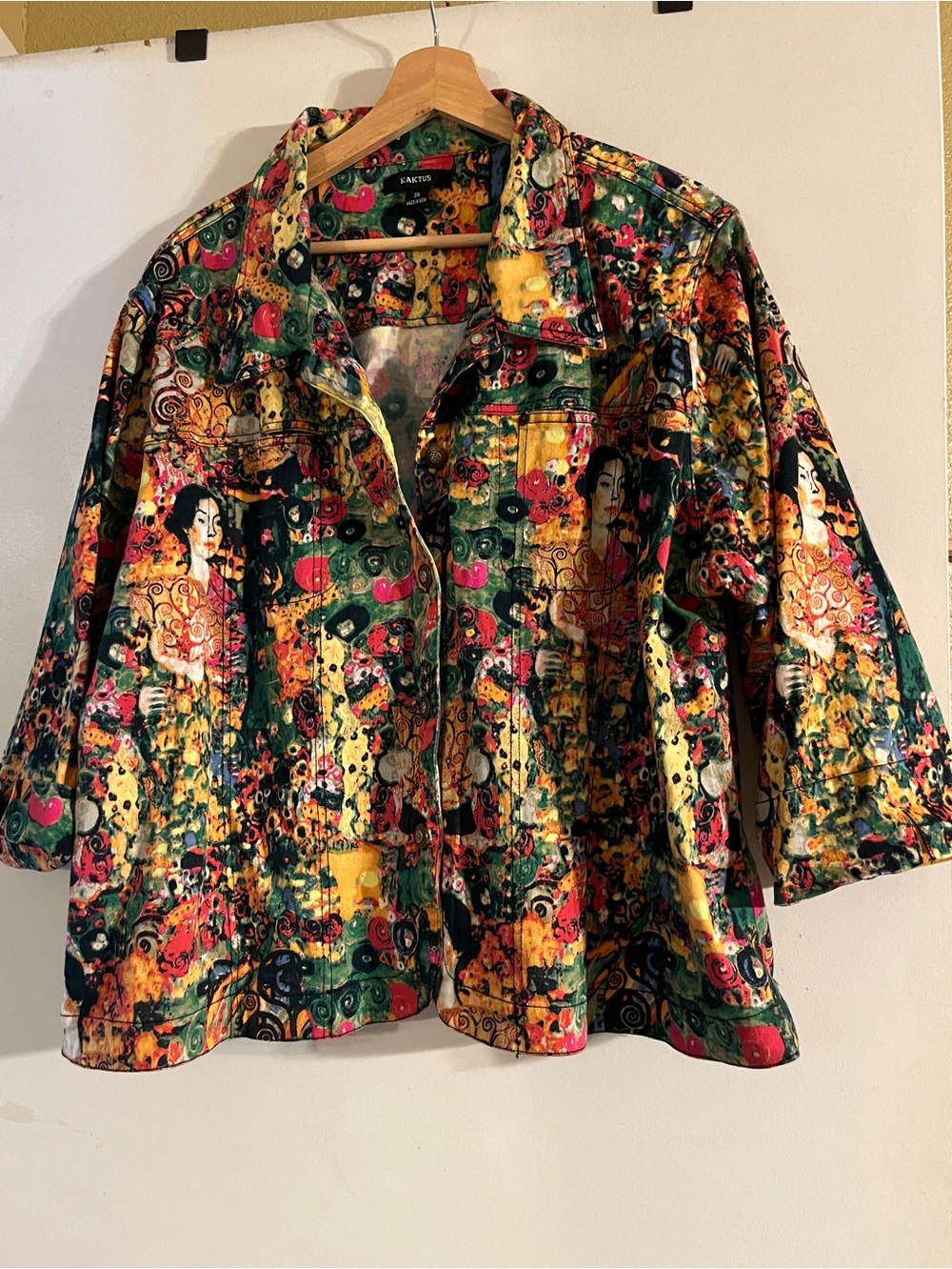 Vintage Multicolor Kaktus Wearable Art Print Button-Up Jacket -